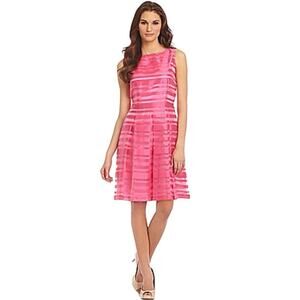 Tahari ASL Womens Dressy Sheer Striped Organza Cocktail Pink Dress Size 12